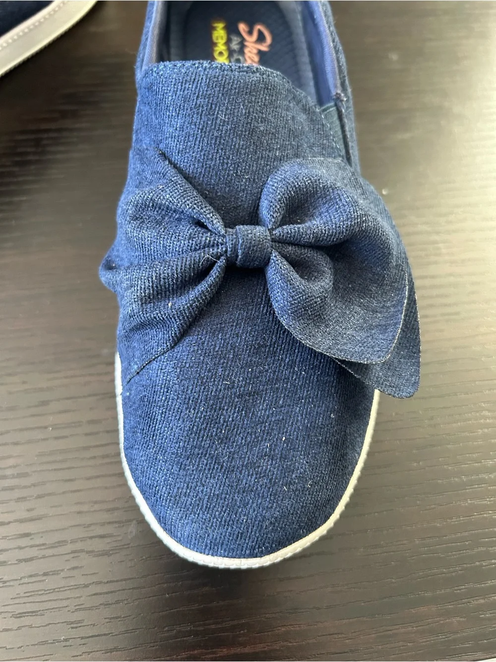 Skechers Navy Bow Slip-On memory foam Flats for Women Sz 7.5